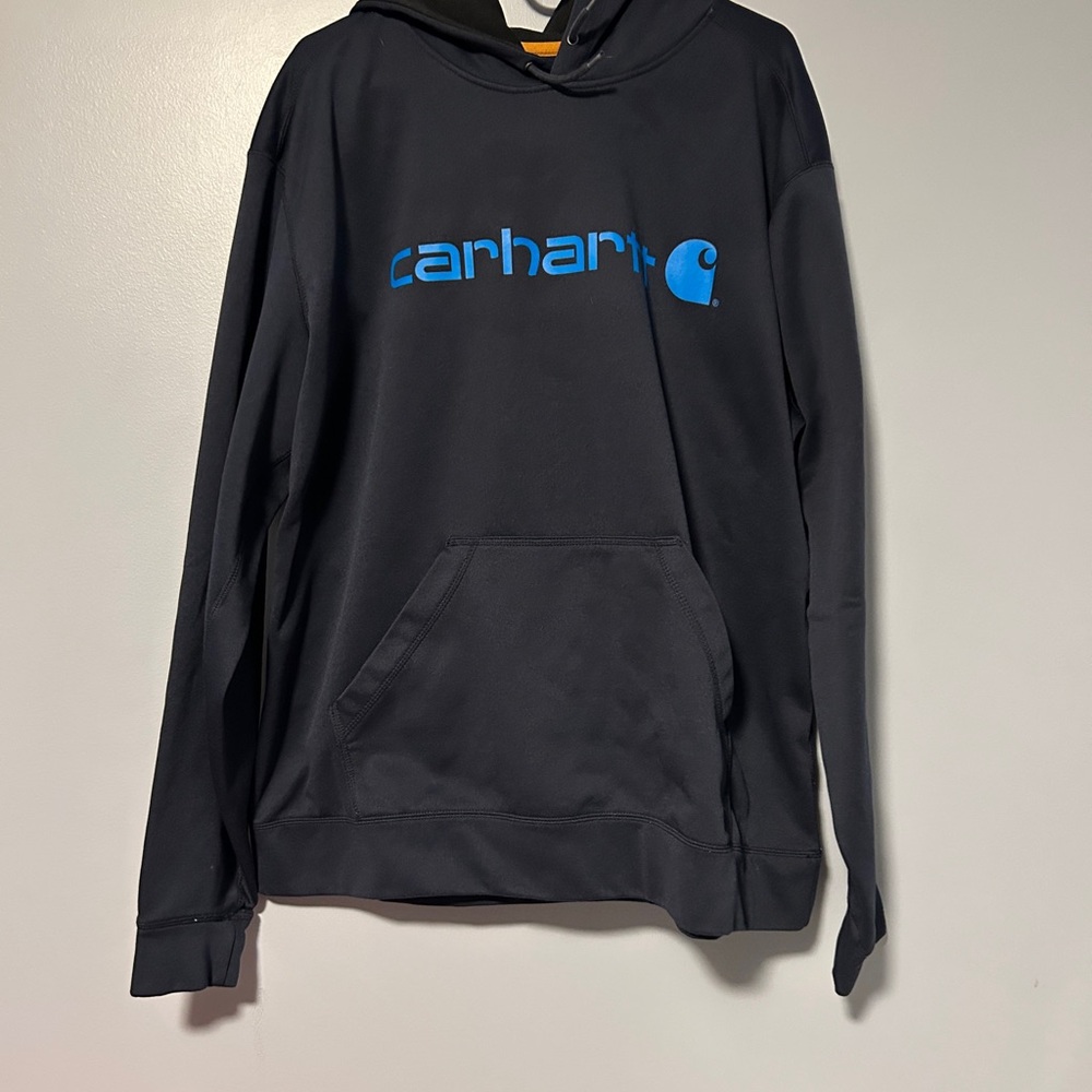 Carhartt Men's Dark Navy Hoodie with Blue Logo Relaxed Fit